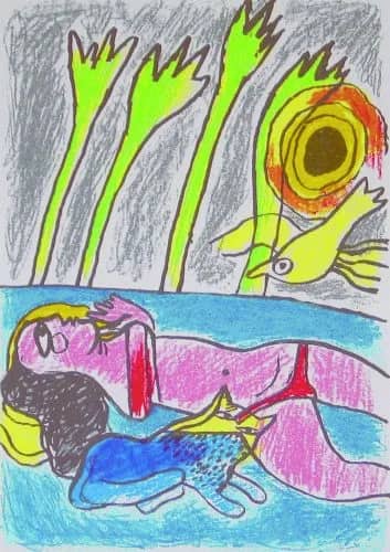 Femme et oiseaux, sea /150 — Guillaume Corneille