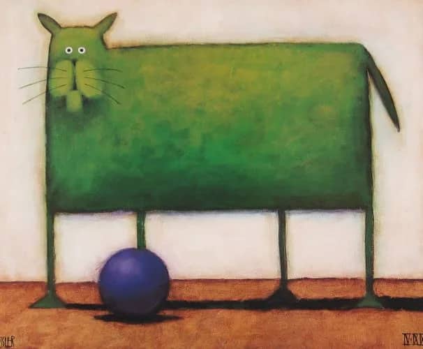 Green Cat with Ball — A Kessler