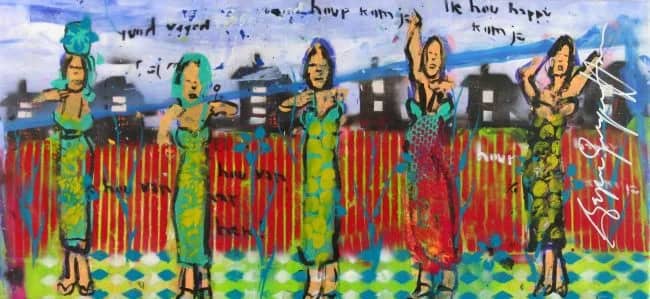 Red fence green dresses — Gregor Espen Hagen
