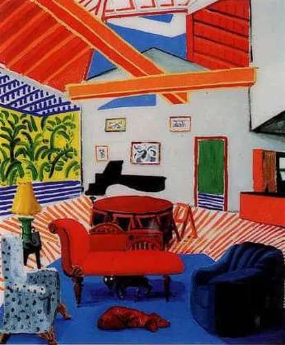 Interior with 2 dogs — David Hockney