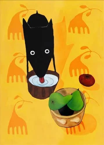 Hond met fruit geel — Peter   Bastiaanssen