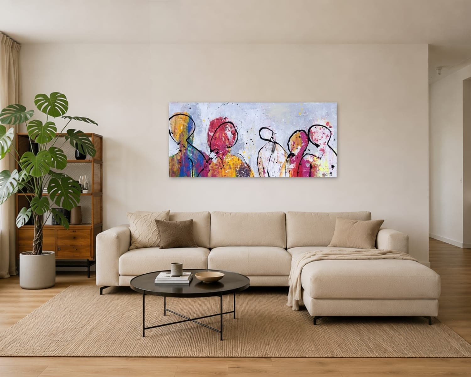 Kleurrijke figuren aan de muur