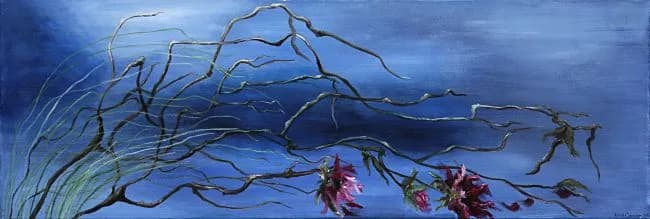 Rozen tegen donkerblauwe lucht (olieverf) — Anneke Janszen