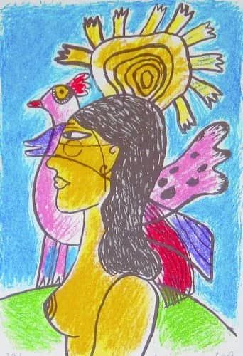 Femme et oiseaux, air /150 — Guillaume Corneille
