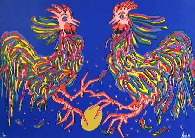 2 kippen/gouden ei /75 — Ad van Hassel