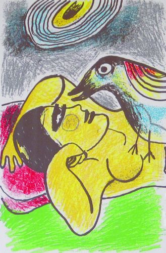 Femme et oiseaux, gras/150